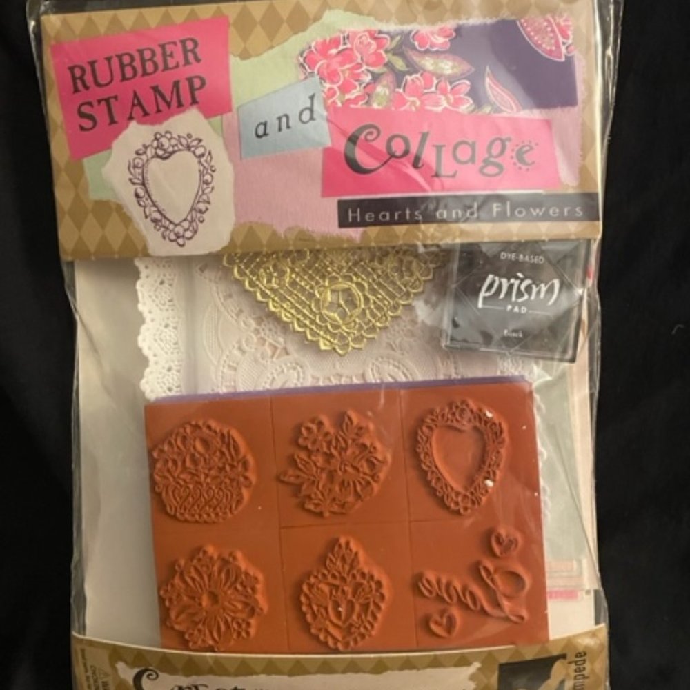 1996 Rubber Stamp and Collage Hearts and Flowers Rubber Stampede Kit 6 stamps